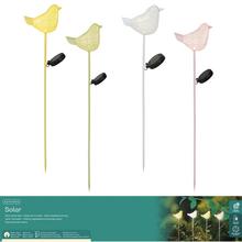 Solárny zápich vtáčik z ľahkého kovu v rôznych farbách.