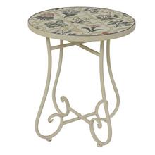 Stôl Coimbra z ocele, vonkajší s kvetinovým vzorom.