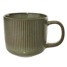 Hrnček kameninový s glazúrou v zelenej farbe.