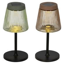 Solárna stolová lampa so skleneným tienidlom v dvoch farbách.