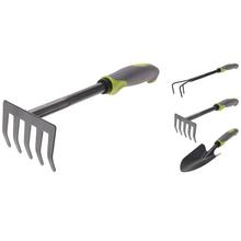 Záhradné náradie: lopatka, hrable a vertikálny nástroj v jednom.