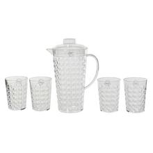 Džbán a poháre z plastu, pr. 13 cm, výška 25,5 cm.