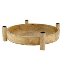 Okrúhly podnos z mangového dreva so svietnikmi