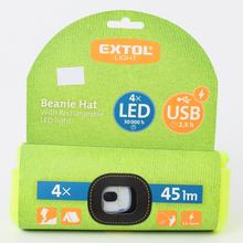 Žltá čiapka s čelovkou a 4 LED svetlami.