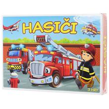 Hra Hasiči s obrázkami hasičských vozidiel a postáv.