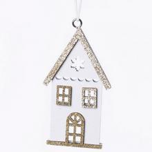 DREVENÝ DOMČEK ZÁVES BIELA+ZLATÁ 4,5x0,7x8CM - FLORASYSTEM