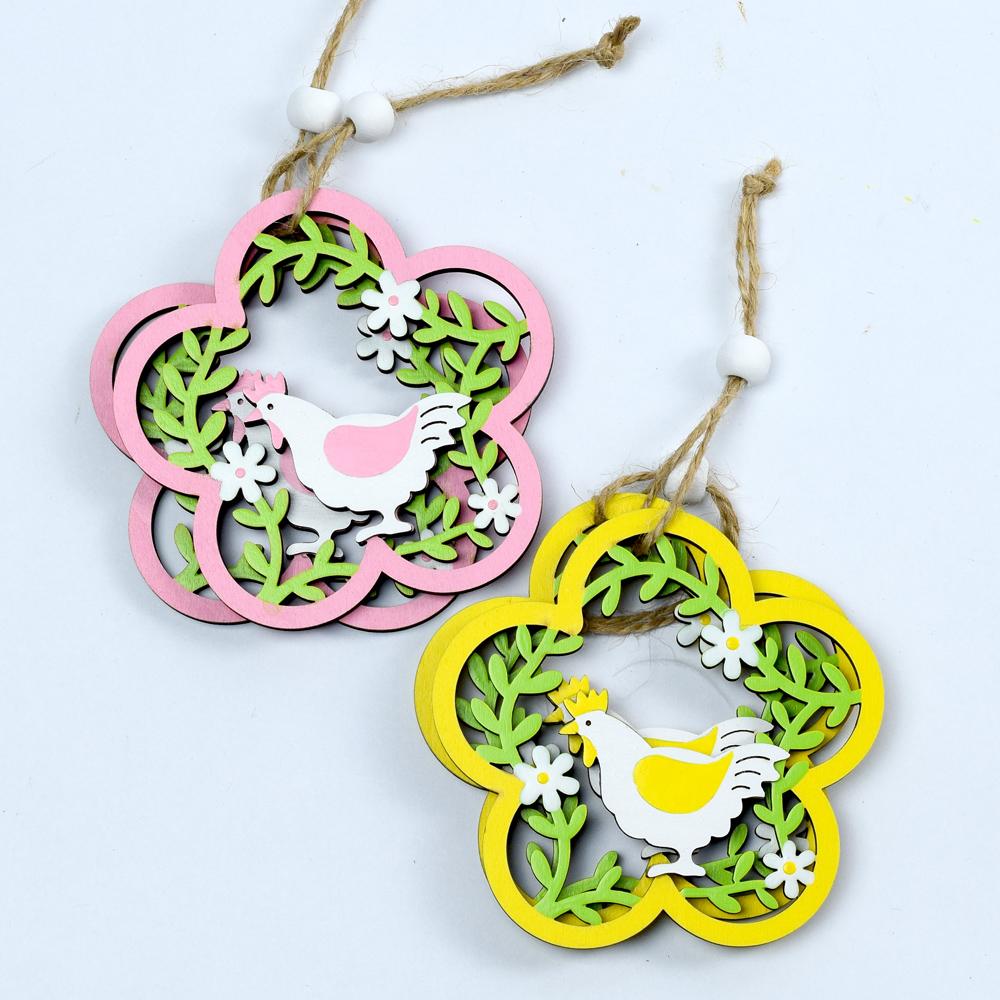 Závesné ozdoby v tvare kvetu so sliepkou, mix farieb.