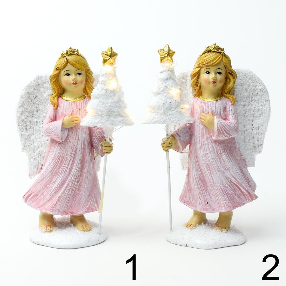 Ružový LED anjel so stromčekom