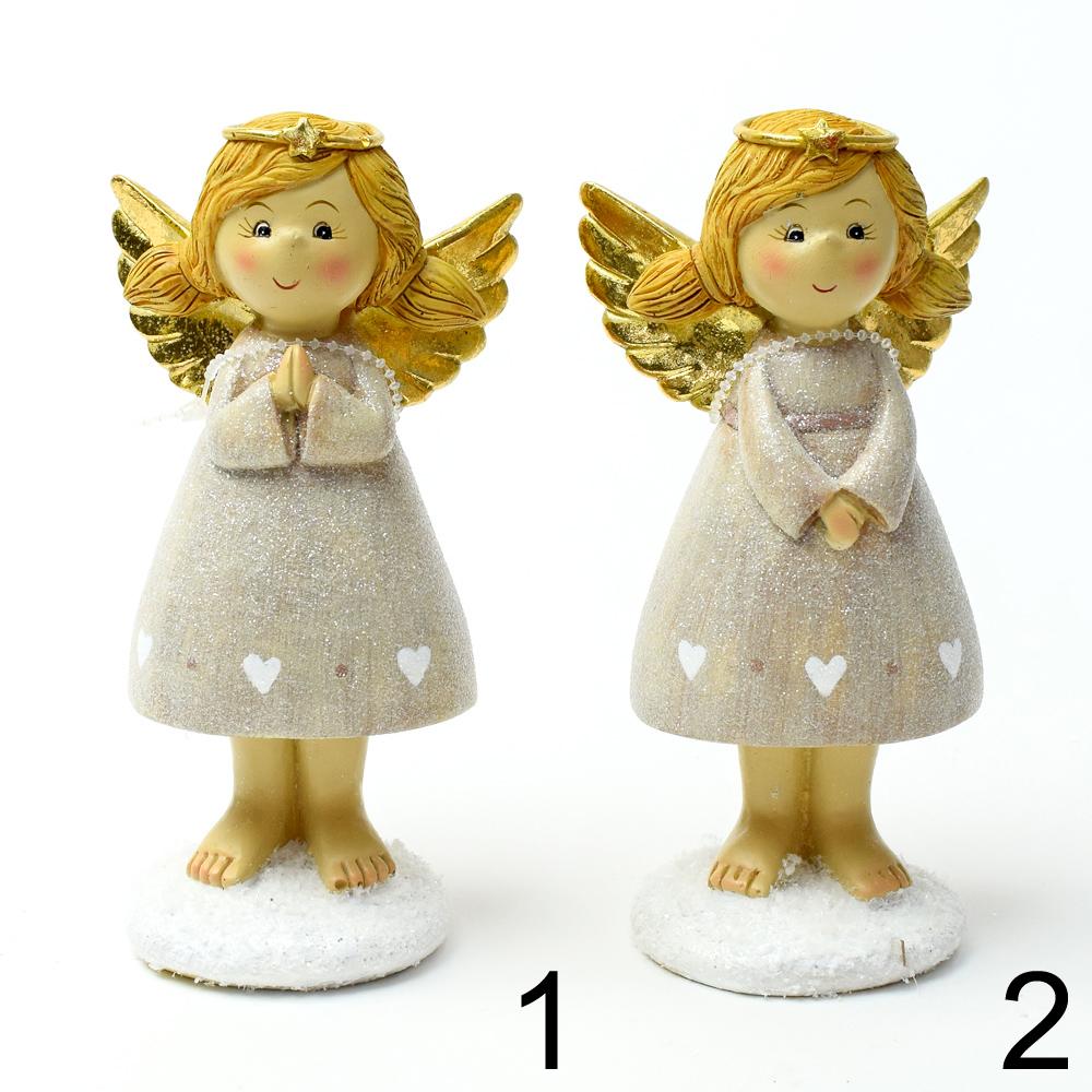 Ružový dekoratívny anjel s zlatými krídlami.