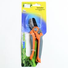 Nožnice záhradné kovadlové 18,5 cm s oranžovými a šedými rukoväťami.