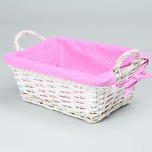 PRÚTENÝ KOŠÍK BIELY  UCHO  VZOR RUŽ.BODKA 29x21x11cm - FLORASYSTEM