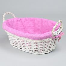 PRÚTENÝ KOŠÍK BIELY VZOR RUŽ.BODKY L:38x28x13cm  - FLORASYSTEM