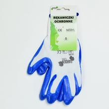 Ochranné rukavice z nitrilu s modrými detailmi.