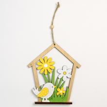 ZÁVES DOMČEK KVETY DREVO 13,2x1,5x15,3CM ŽLTÝ - FLORASYSTEM