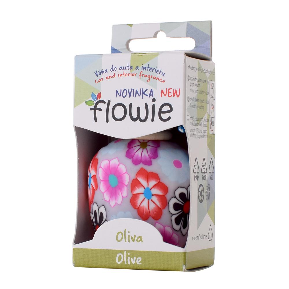Vôňa do auta Flowie Oliva s kvetinovým dizajnom.