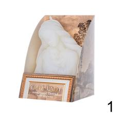 Ručne vyrobená sviečka Panny Márie v darčekovej krabičke.