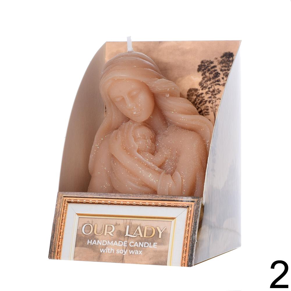 Ručne vyrobená sviečka Panny Márie v darčekovej krabičke.