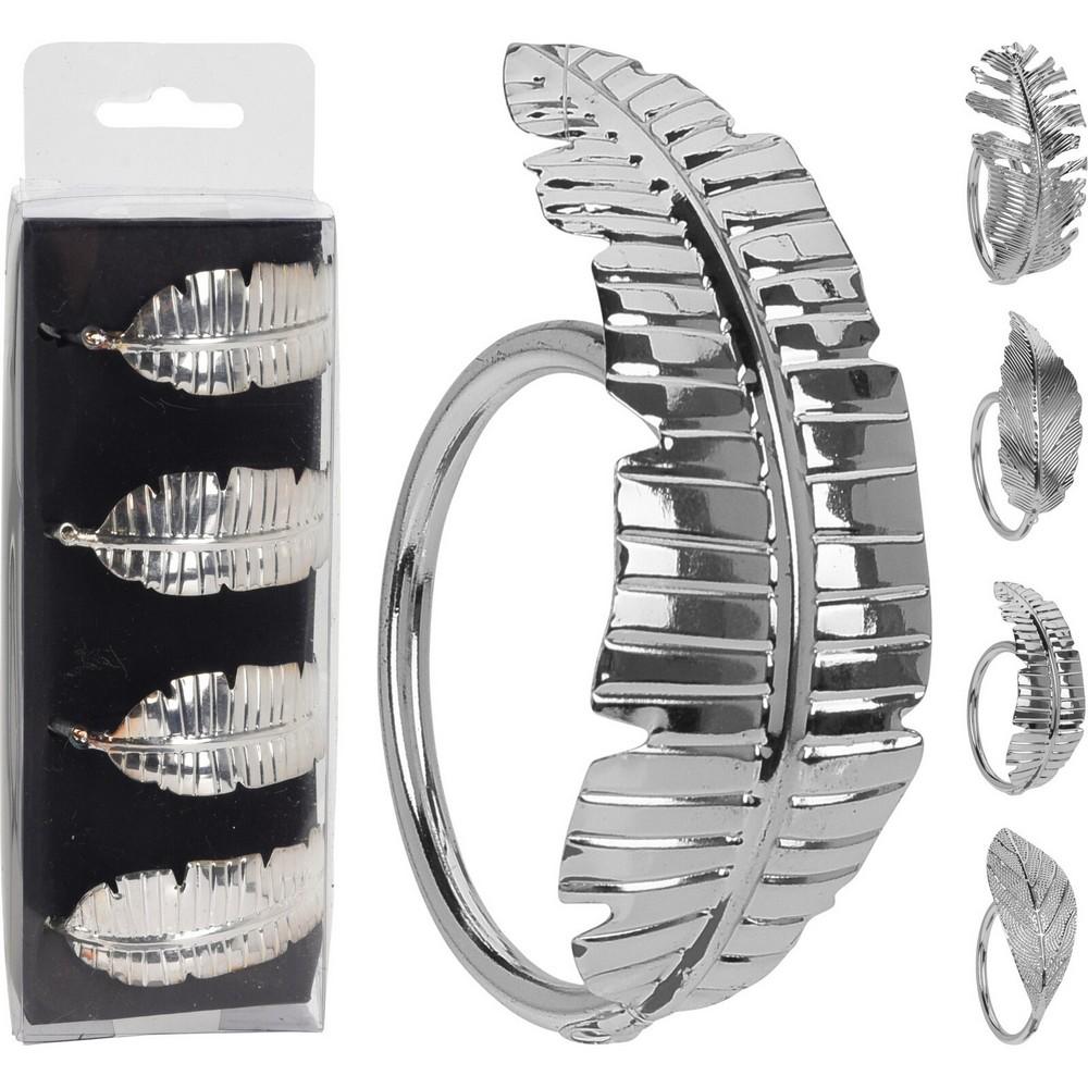 Strieborné servírovacie krúžky v tvare listu, sada 4 kusy.