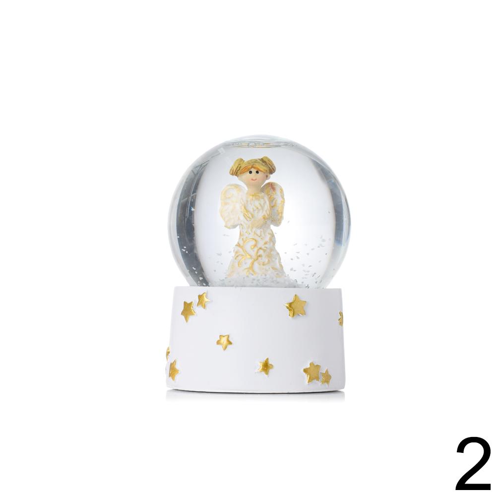 Snehová guľa s anjelom, biela a zlatá, mix 2 kusy.