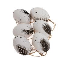 ZÁVES VAJCE S PERÍM PLAST S/6 6CM BIELY - FLORASYSTEM