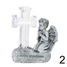 Smutný anjel s LED krížom, sivý, poly mix.