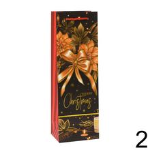 Darčeková taška na víno s vianočným motívom v čiernej farbe.