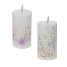 Svetelná LED sviečka s kvetinovým motívom v ružovej a modrej farbe.