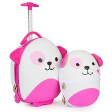 Detský kufor Boppi Tiny Trekker v ružovej farbe s motívom psa.