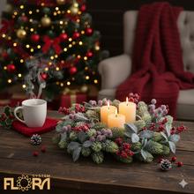 Vianočný veniec s čečinou a bobuľami, priemer 30 cm.