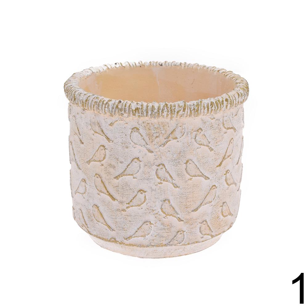 Obal cementový okrúhly s vtáčikmi, 11,5x11,5x10 cm