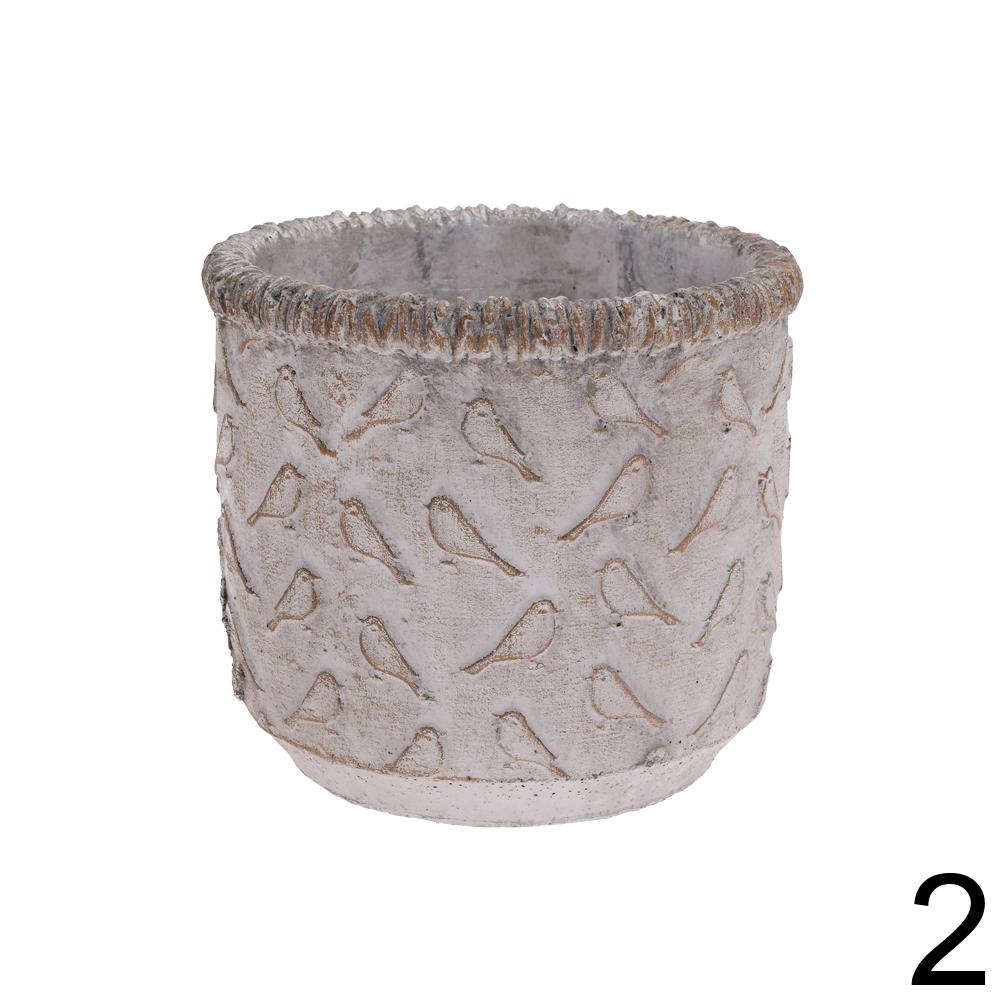 Obal cementový okrúhly s vtáčikmi, 11,5x11,5x10 cm