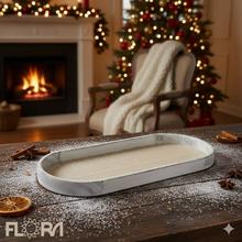 Oválny tácka z bieleho a béžového dreva.