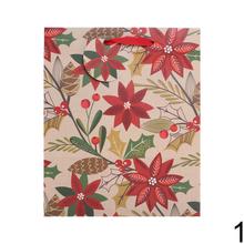 Vianočná papierová taška s kvetinovým vzorom.