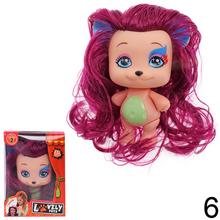 Plyšový psík s dlhými vlasmi v rôznych farbách.