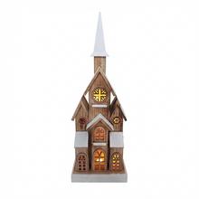 Dekoračný kostolík s LED osvetlením, bielo-hnedý, 60 cm.