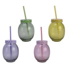 Pohár na vodu sklo so slamkou z PP 4ass V13.5/pr.10,2cm - FLORASYSTEM