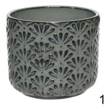 Sada keramických obalov na kvety v troch rôznych farbách.