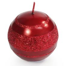 Vianočná sviečka guľa v červenej farbe s glitrom.