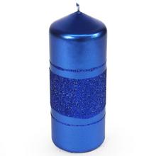 Modrá vianočná sviečka s glitrom.