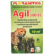 Obal herbicídu AGIL 100EC 10ml s leopardom na pozadí.