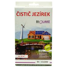Čistič jazierok Biolake 100g s obrázkom jazierka a domu.