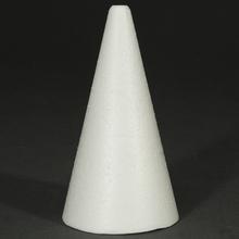 Biely polystyrénový kužeľ s výškou 20 cm.