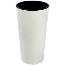 Biely okrúhly kvetináč s čiernym vnútrom, výška 57 cm.