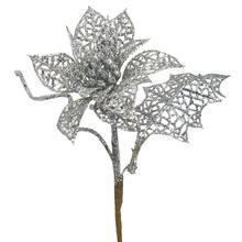 Umelé kvety vianočné Poinsettia brokát zdobená 24 cm