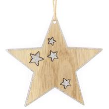 Drevená hviezda s glitrami, prírodná farba.