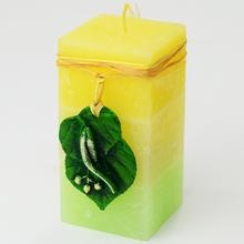 Ovocná sviečka s prírodným kvádrom, žltozelená farba.