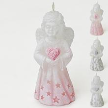 Vianočná figurka anjela v ružovej a sivej farbe.