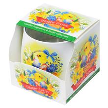 Veľkonočná sviečka s kuriatkami v skle.