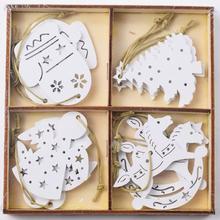 Biele drevené závesky v mixe, 12 kusov.