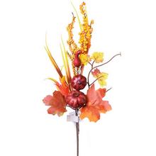 Vetvička tekvice s červenými a oranžovými listami, 35 cm.